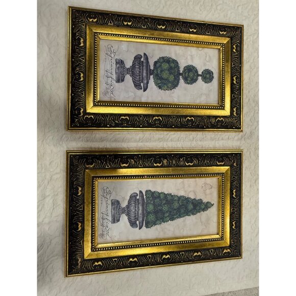 Limited Edition Topiary Fig prints by Kathryn Clarke Gold & Black Frames Vintage - Picture 4 of 12
